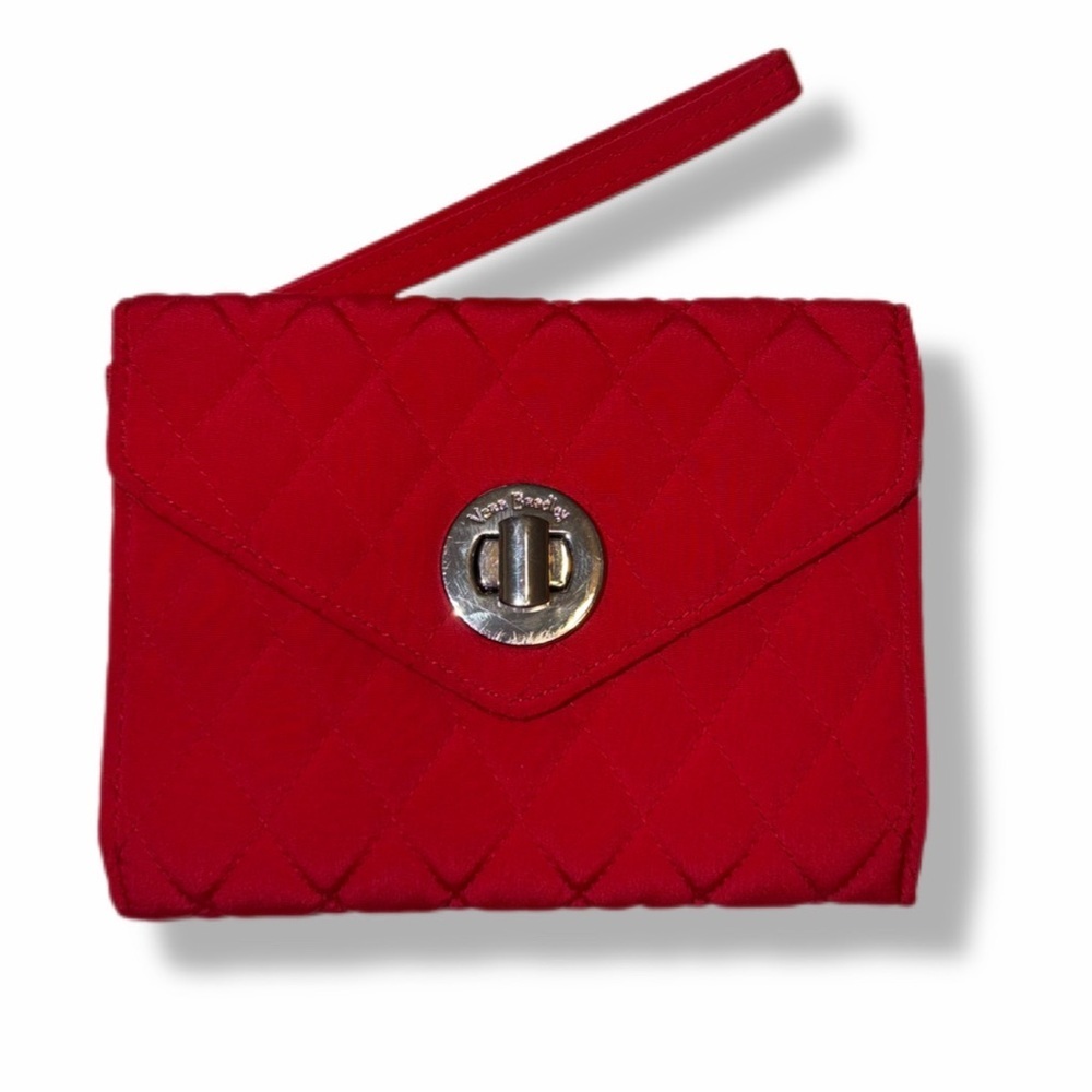 Vera Bradley Red Wristlet Wallet Quilted Snap Pouch Travel Compact